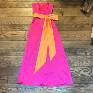 Alfred Angelo Pink and Orange strapless gown, size 2 C30
